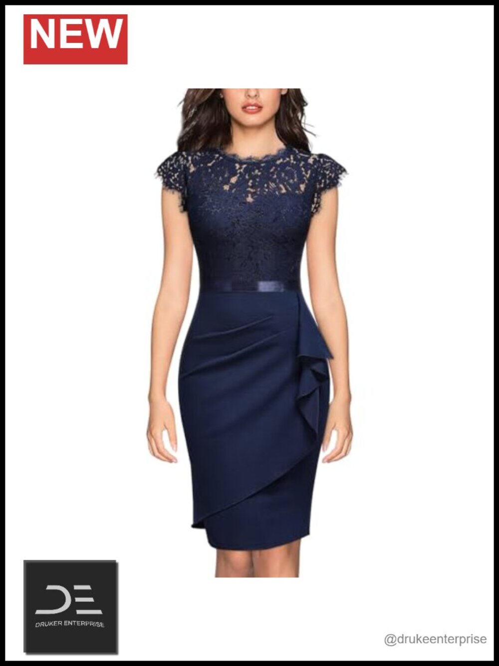 Sleeveless Lace Bodycon Dress Ruffled Hem Satin Belt Party Cocktail